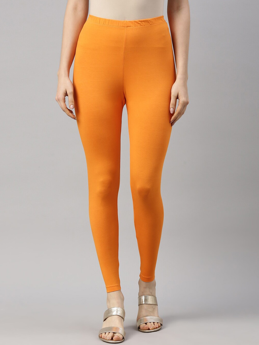 

GOLDSTROMS Women Yellow Solid Ankle-Length Cotton Leggings