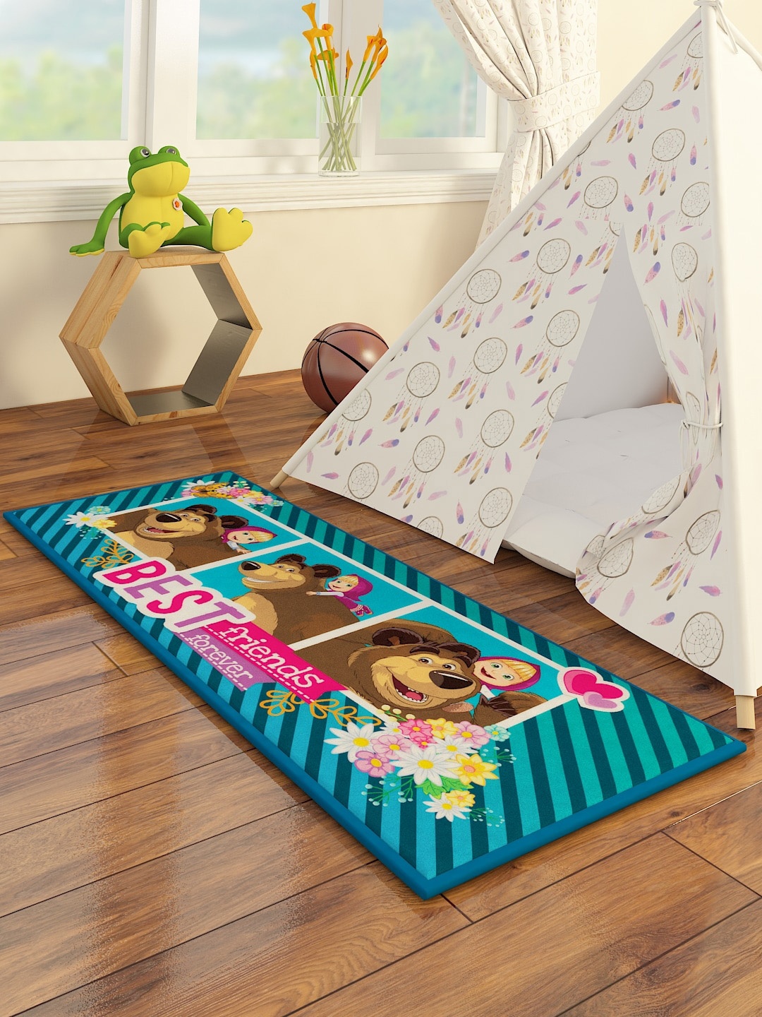 

Athom Trendz Kids Blue & Brown Cartoon Characters Printed Floor Runner