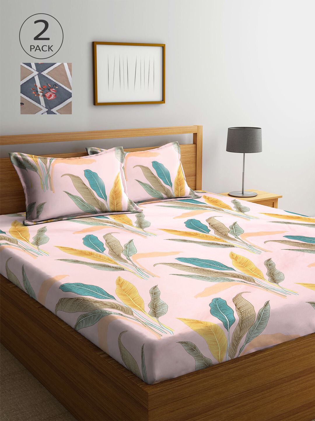 

KLOTTHE Pink & Grey Floral 210 TC 2 King Bedsheet with 4 Pillow Covers