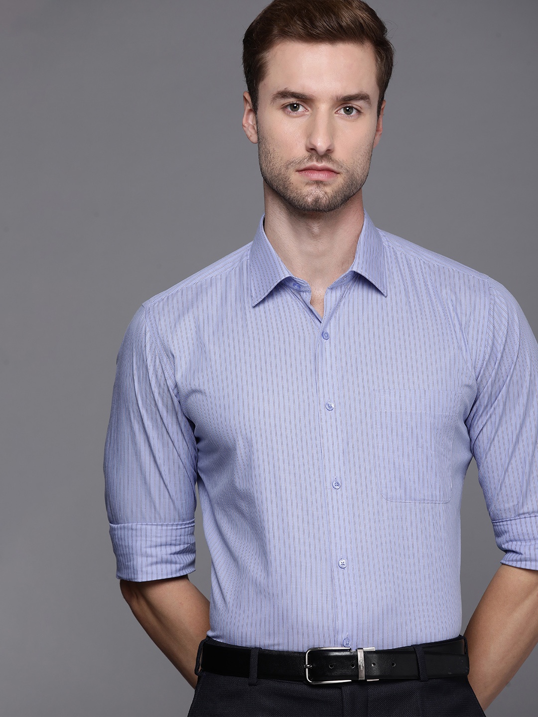 

Raymond Men Blue Slim Fit Striped Formal Shirt