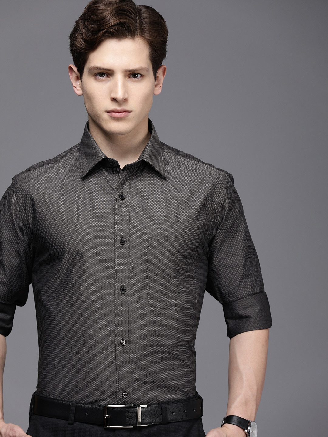 

Raymond Men Grey Self Designed Slim Fit Formal Shirt