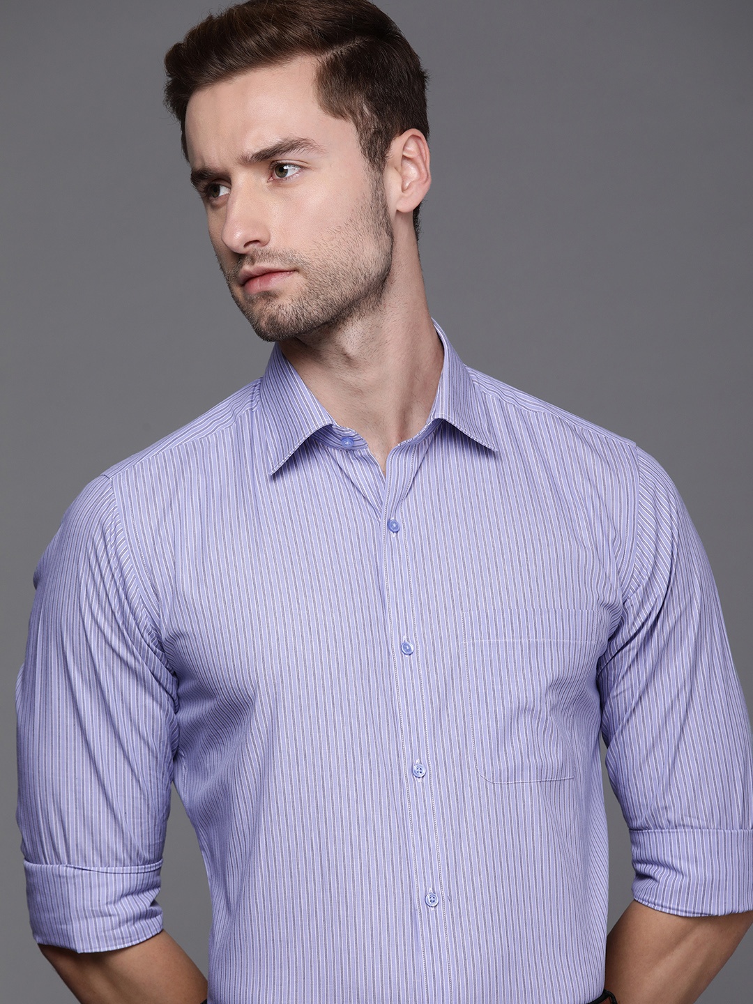 

Raymond Men Blue Striped Slim Fit Pure Cotton Formal Shirt