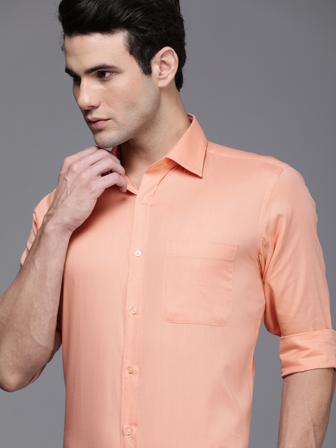 

Raymond Men Orange Self Designed Slim Fit Formal Shirt