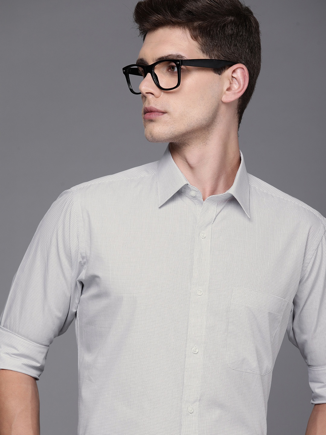 

Raymond Men Grey Slim Fit Micro Checks Formal Shirt