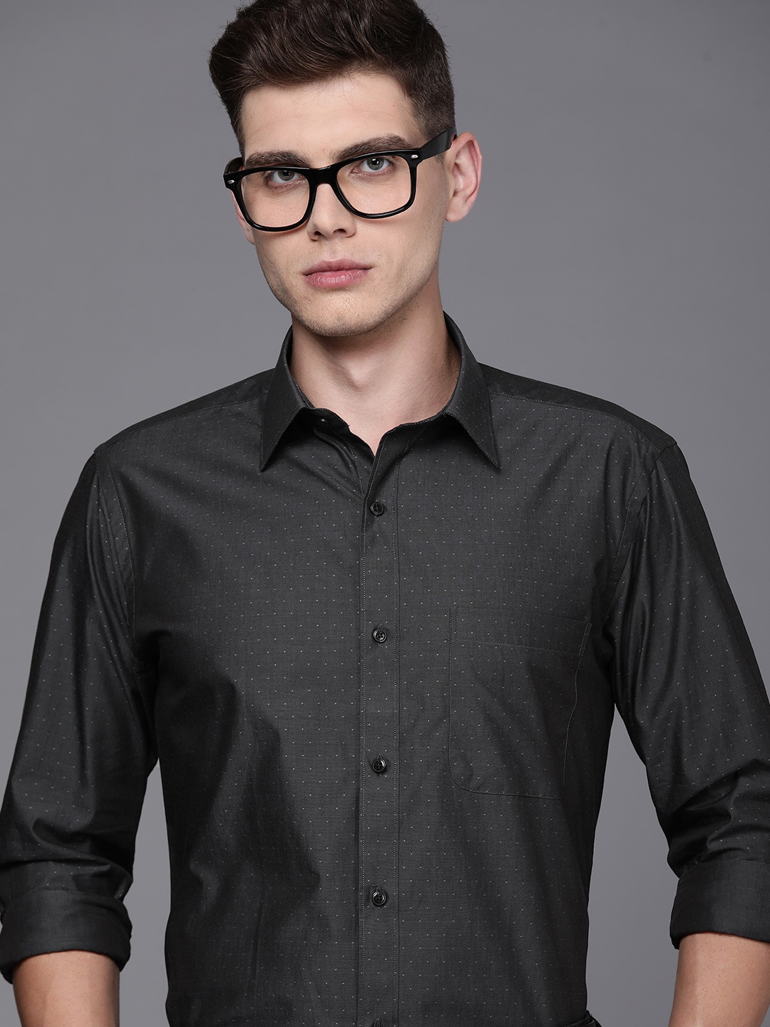 

Raymond Men Black Printed Slim Fit Pure Cotton Formal Shirt