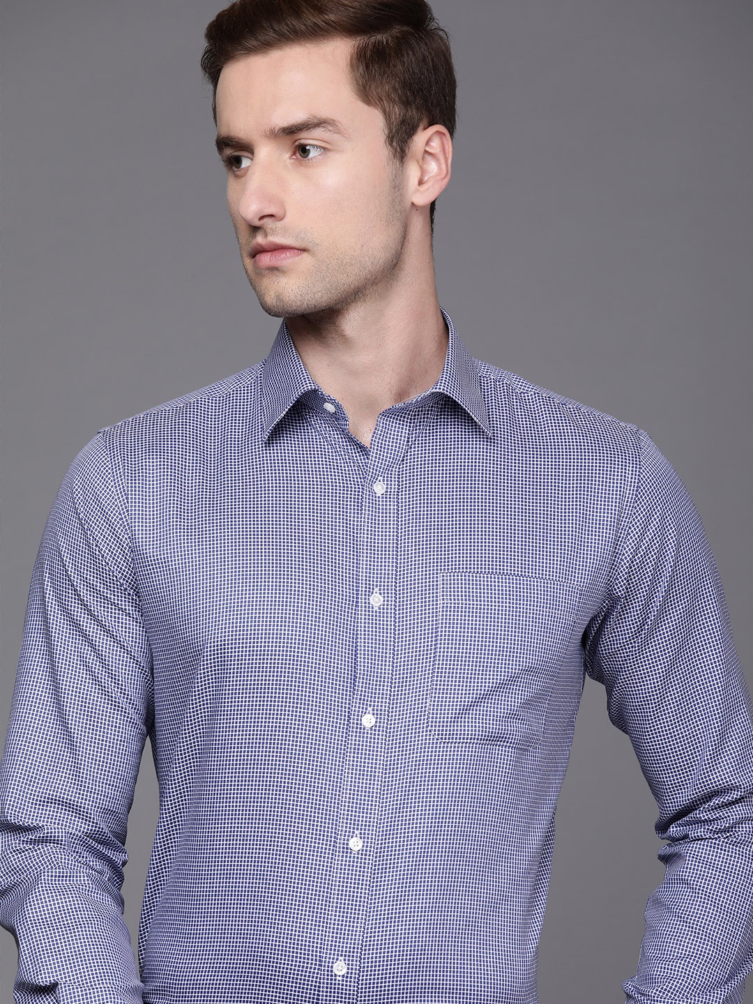 

Raymond Men Blue Checked Slim Fit Pure Cotton Formal Shirt