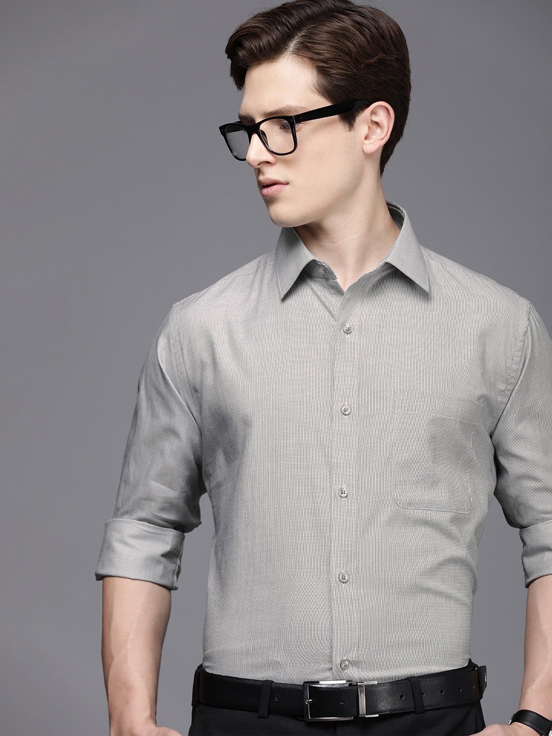 

Raymond Men Grey Self Designed Slim Fit Formal Shirt