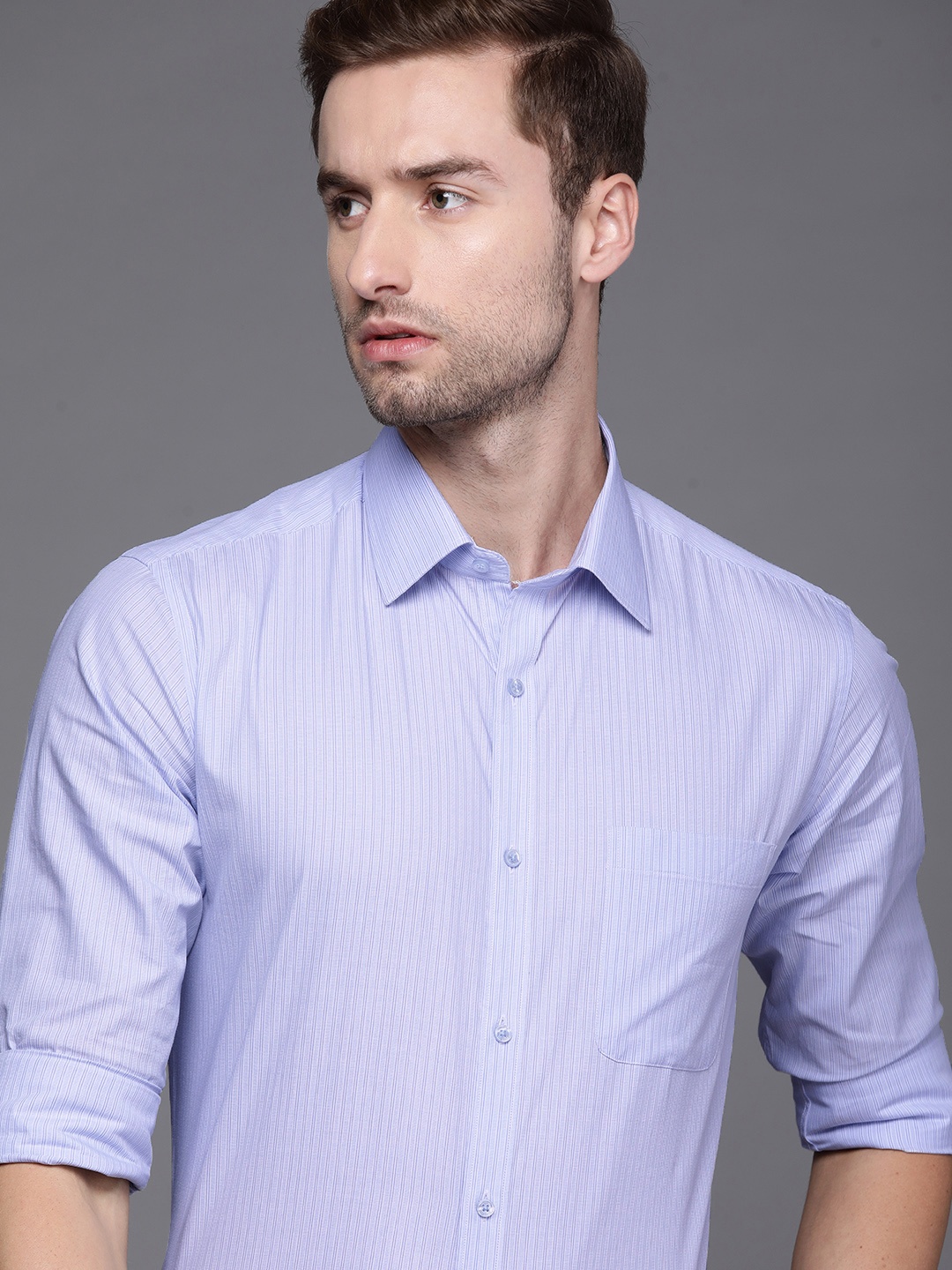

Raymond Men Blue Slim Fit Striped Pure Cotton Formal Shirt