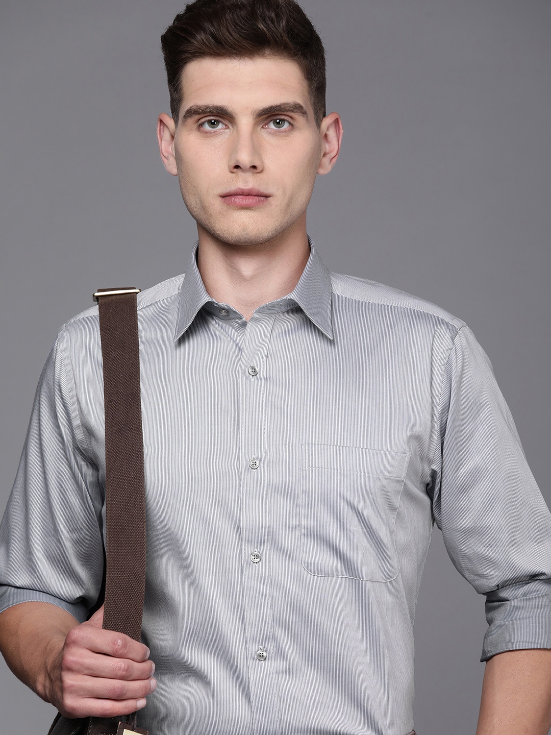 

Raymond Men Grey Striped Slim Fit Pure Cotton Formal Shirt