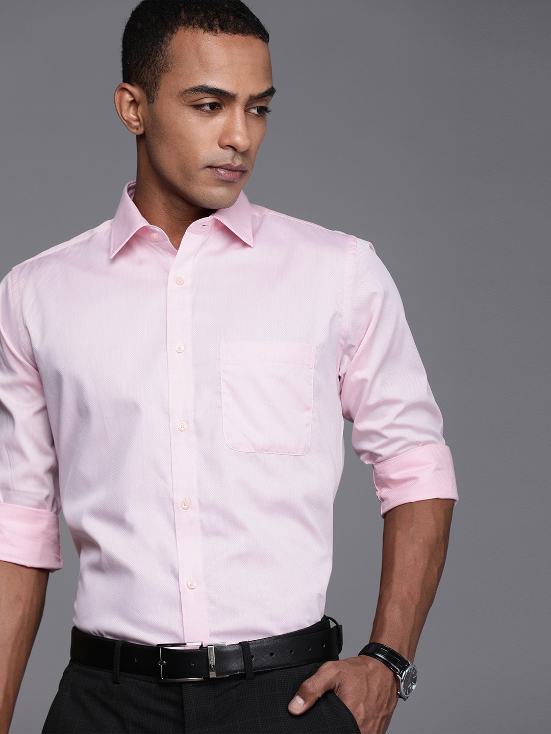 

Raymond Men Pink Self Designed Slim Fit Formal Shirt