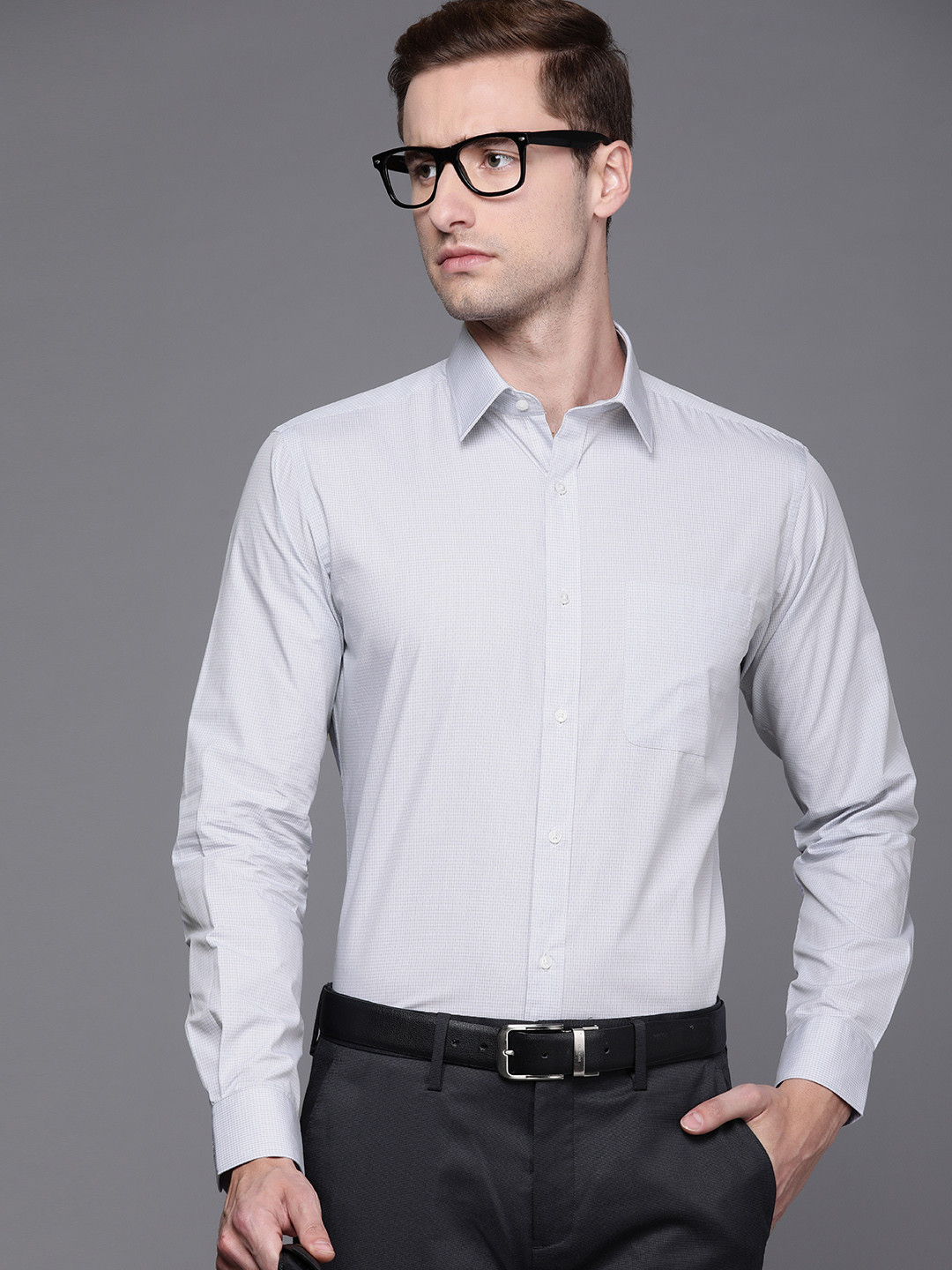

Raymond Men Grey Checked Slim Fit Pure Cotton Formal Shirt