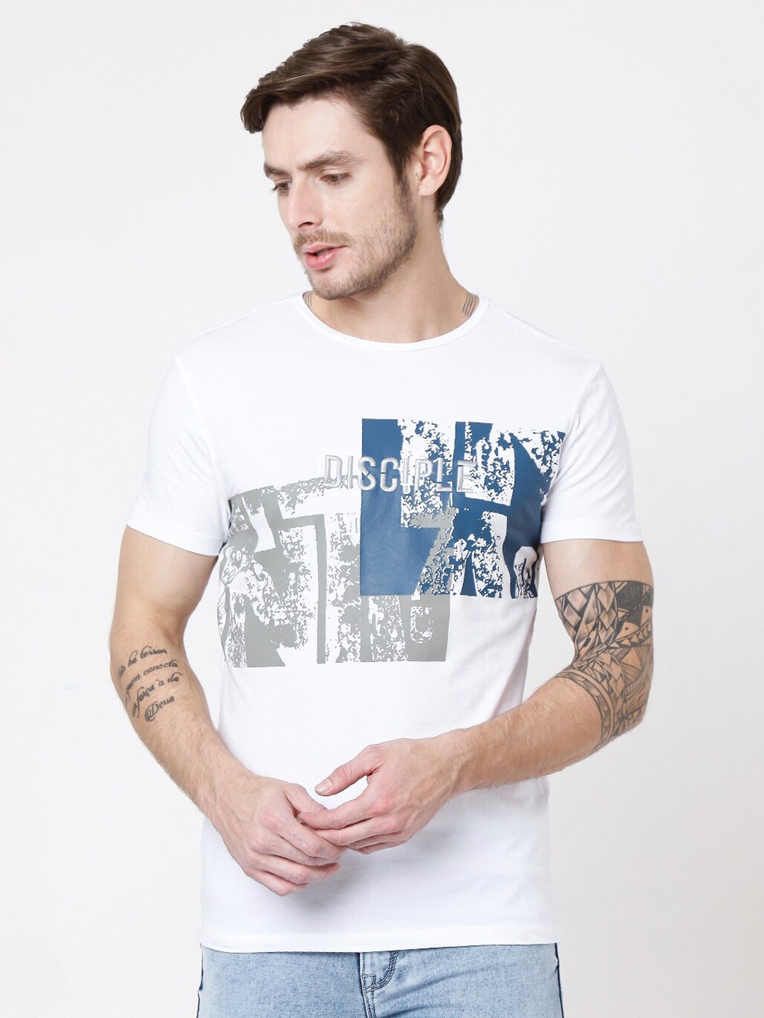 

Rex Straut Jeans Men White Printed Slim Fit T-shirt