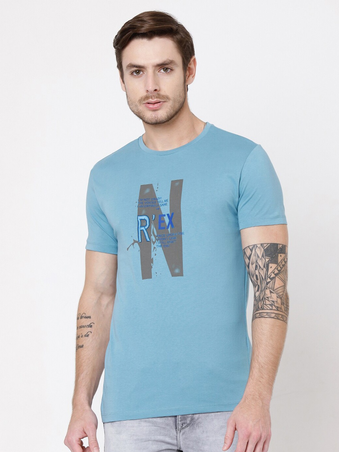 

Rex Straut Jeans Men Blue Printed Slim Fit T-shirt