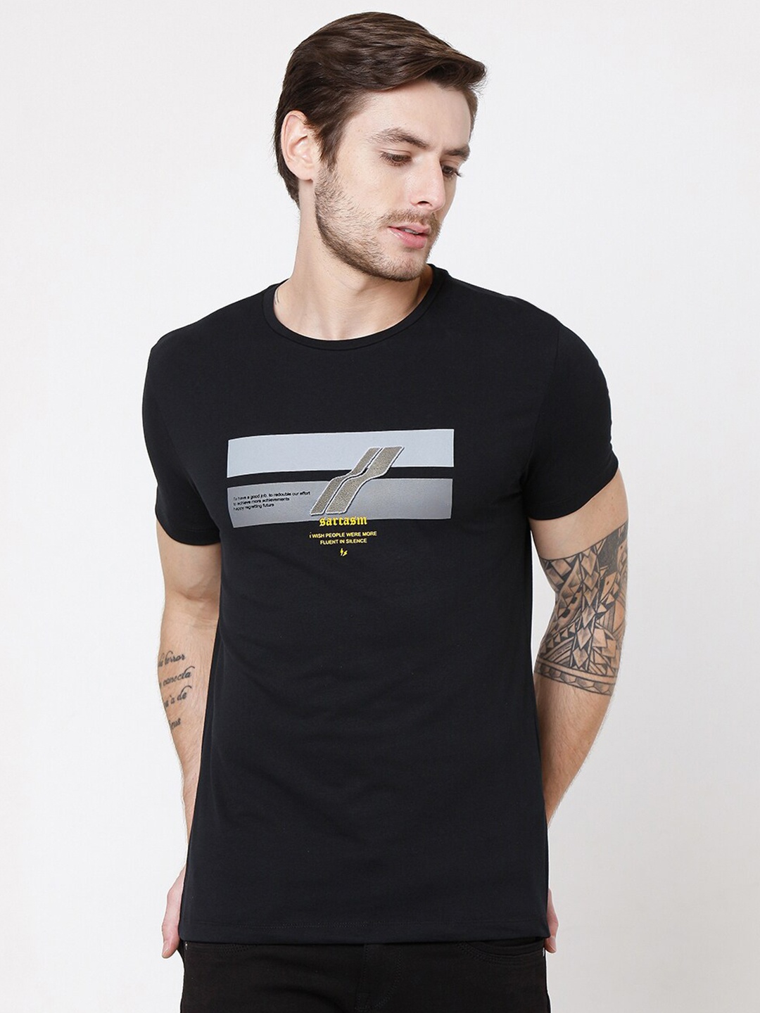 

Rex Straut Jeans Men Black Printed Slim Fit T-shirt