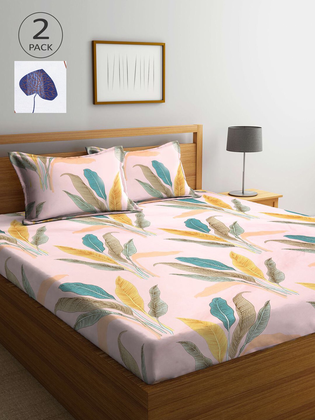 

KLOTTHE White & Blue Floral 210 TC 2 King Bedsheet with 4 Pillow Covers