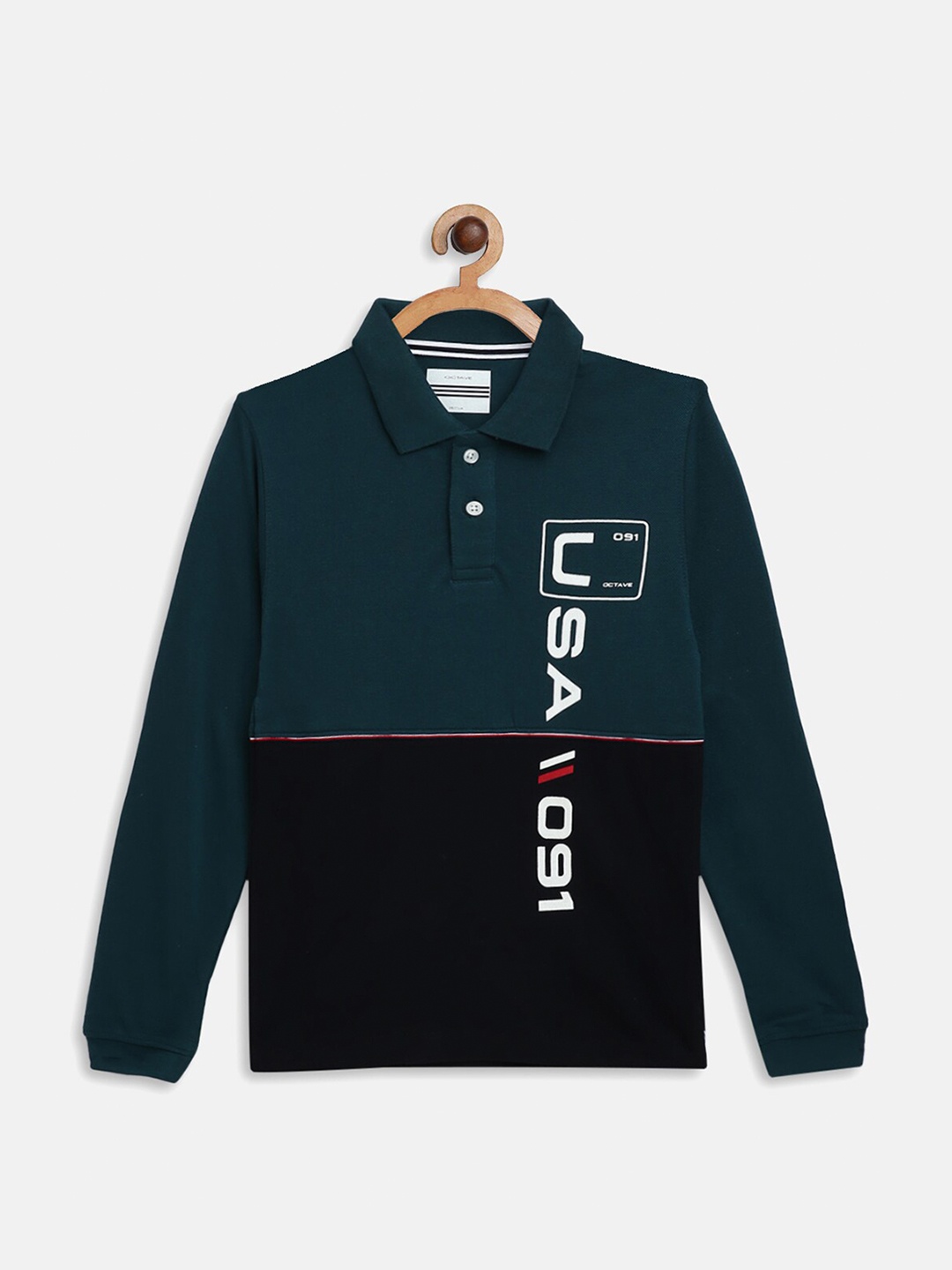 

Octave Boys Green Colourblocked Polo Collar Applique T-shirt