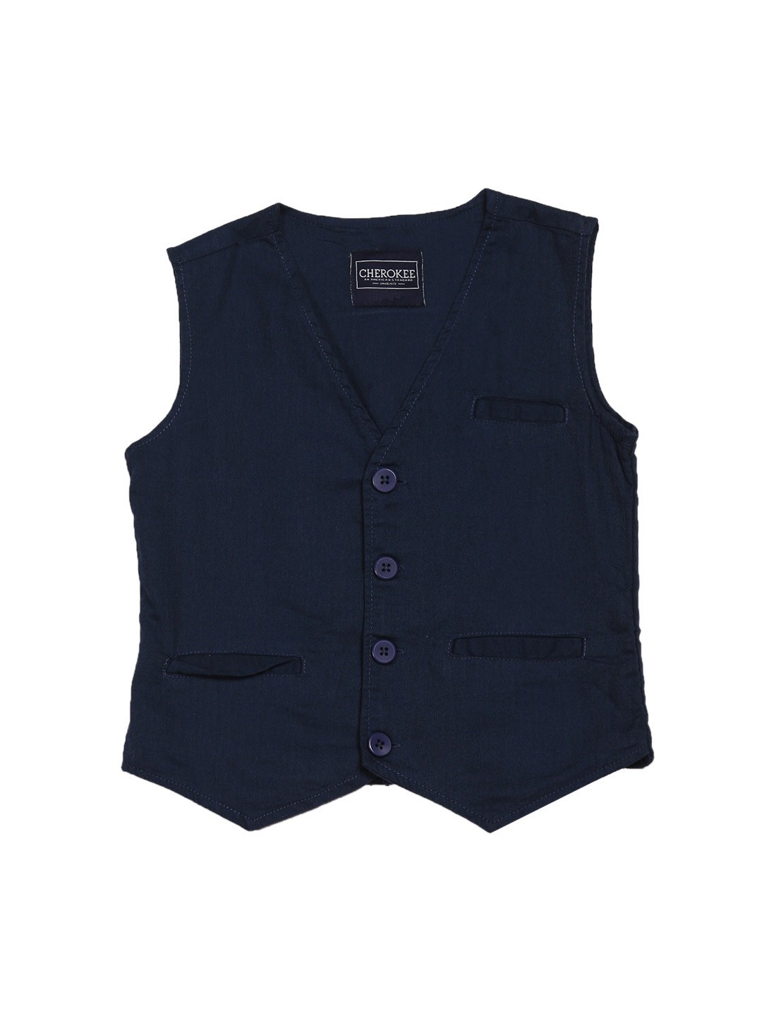 

Cherokee Boys Navy Blue Solid Waistcoat