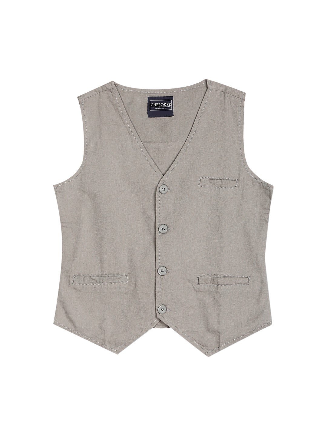 

Cherokee Boys Grey Solid Cotton Woven Waist Coat