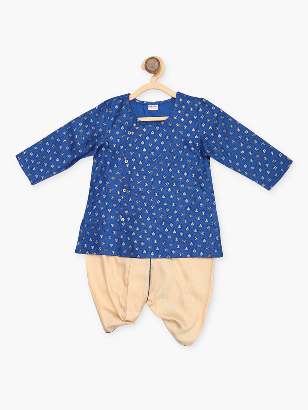 

Fabindia Boys Navy Blue & Beige Ethnic Motifs Printed Angrakha Kurta with Dhoti Pants