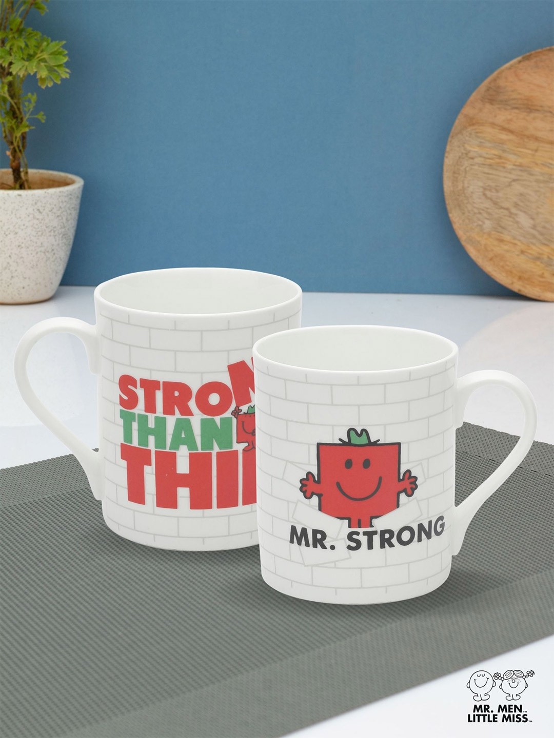 

CLAY CRAFT Pack Of 2 Multicolour Ceramic Mr. Strong Printed Milk Mug, Multi