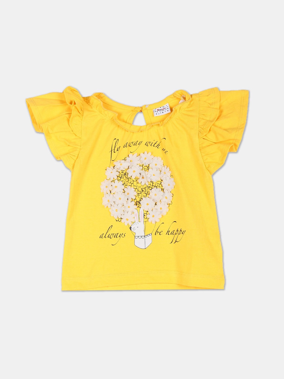 

Donuts Girls Yellow Layered Flutter Sleeve Printed Top
