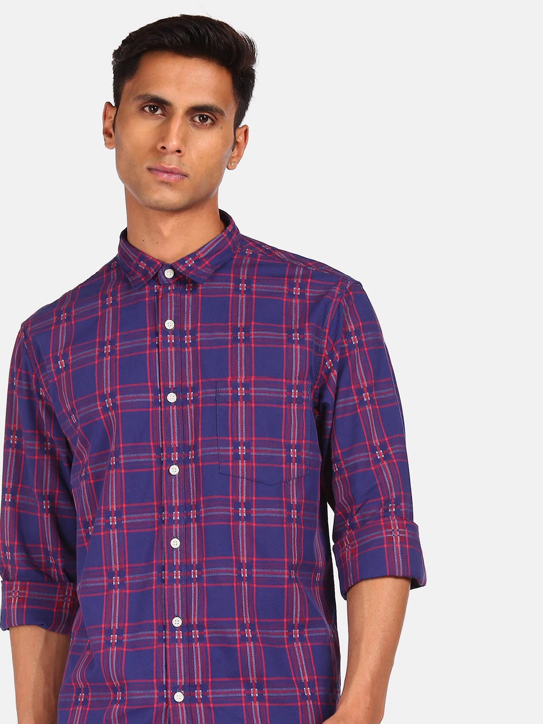 

Ruggers Men Purple Pure Cotton Checked Casual Shirt