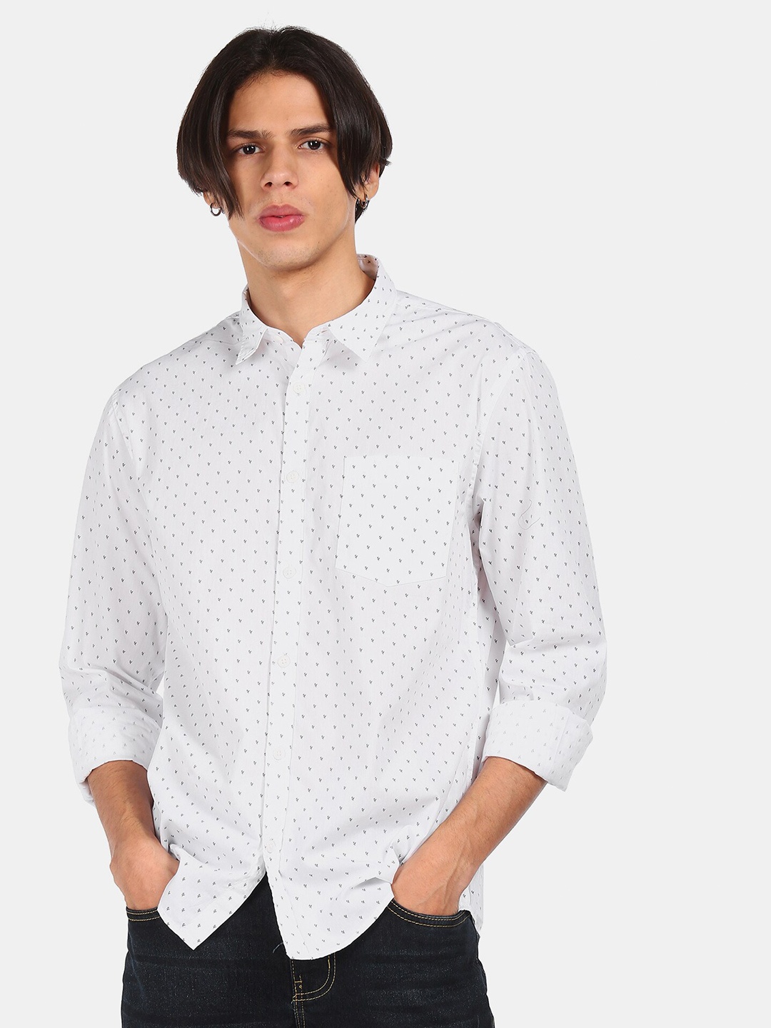 

Ruggers Men White Opaque Printed Casual Shirt
