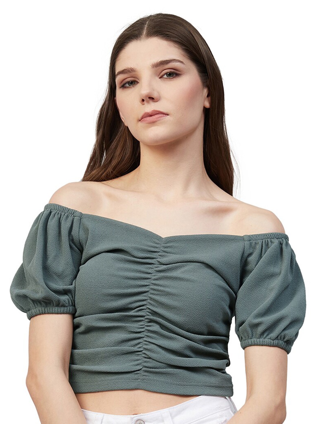 

Orchid Blues Green Off-Shoulder Bardot Crop Top