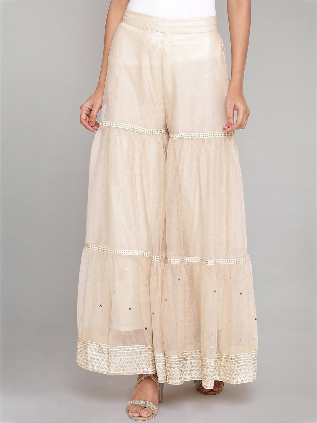 

W Women Beige Embellished Sharara Trousers