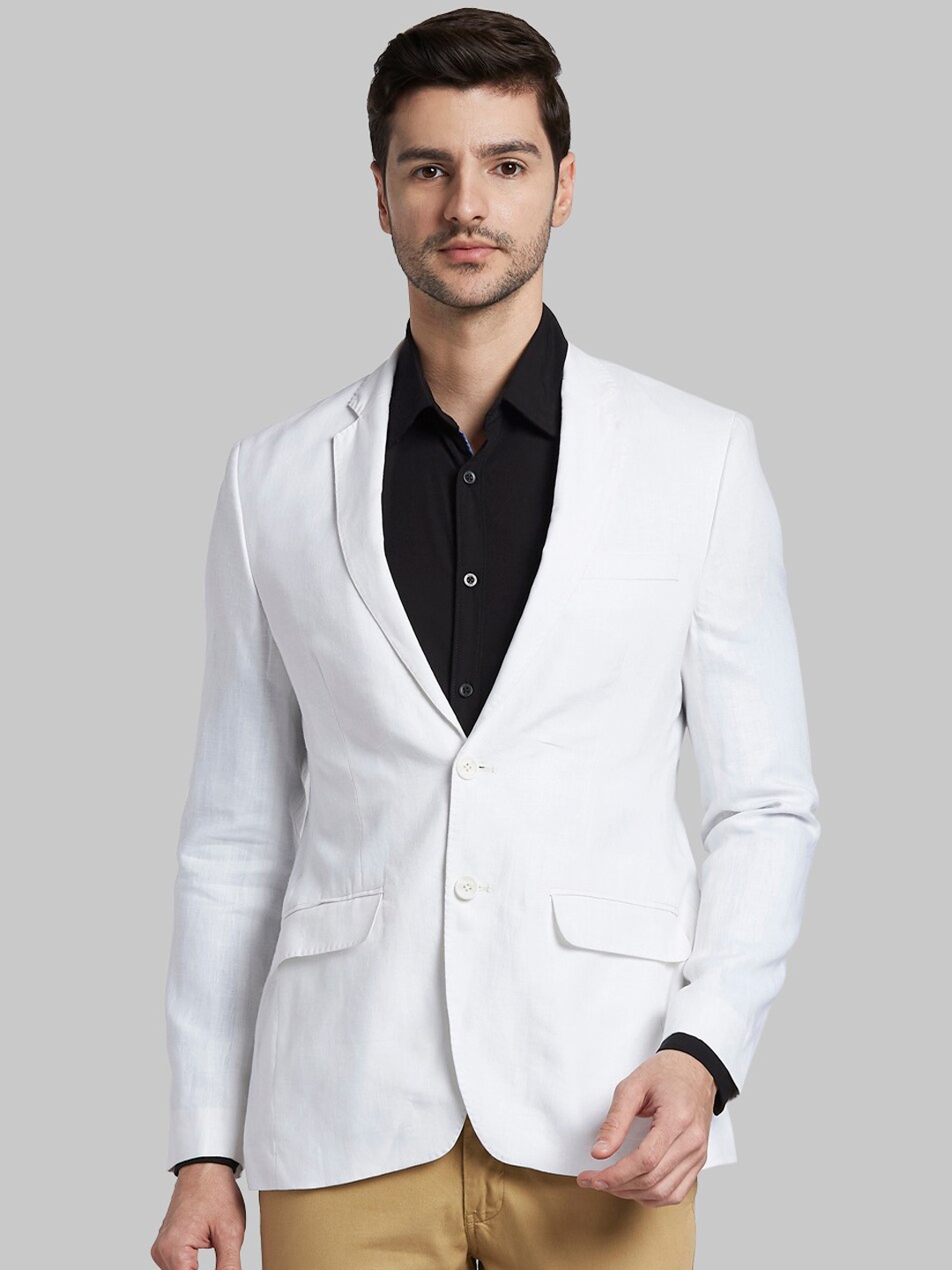 

Parx Men White Solid Linen Single Breasted Casual Blazer