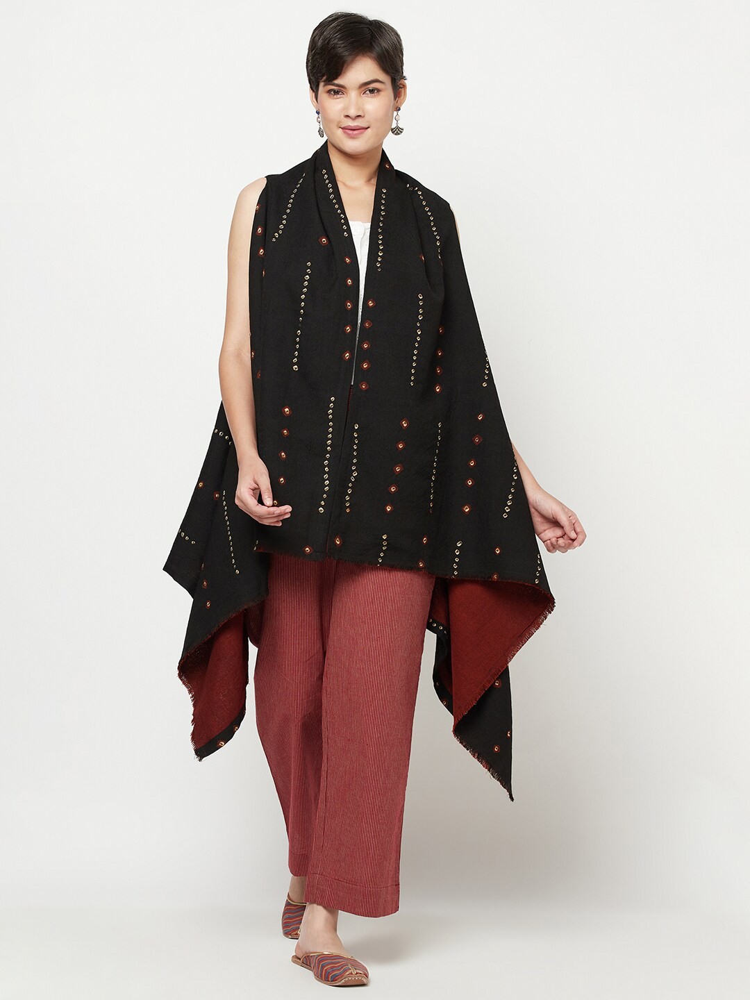 

Fabindia Women Black & Red Printed Shrug