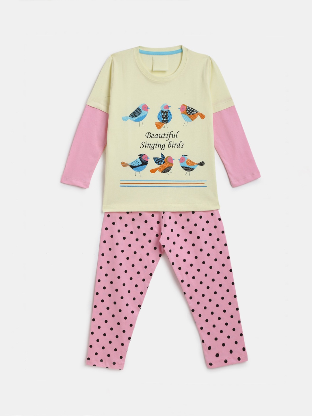 

KIDSCRAFT Girls Yellow & Green Printed Night suit