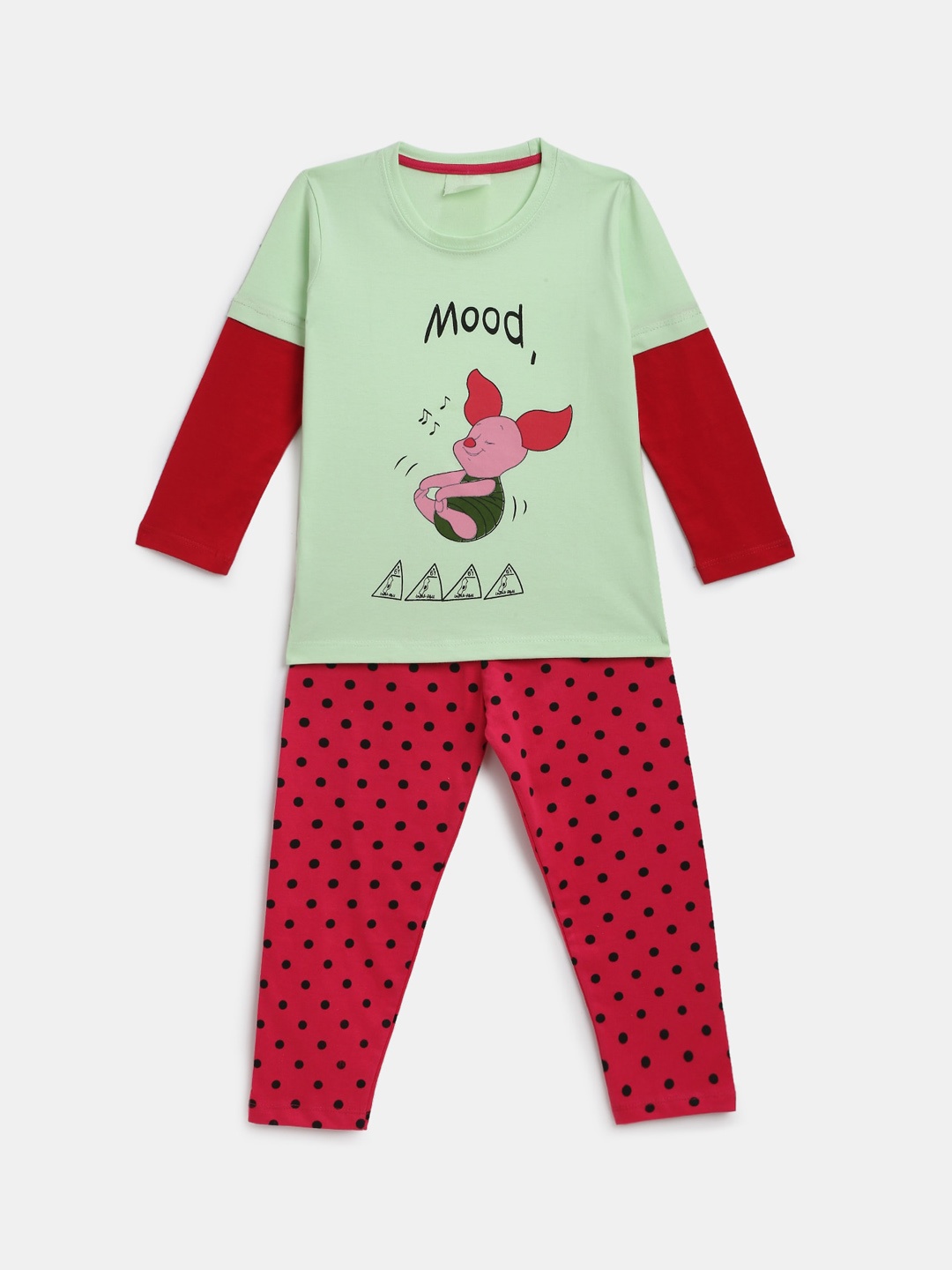 

KIDSCRAFT Girls Green & Red Printed Night Suit