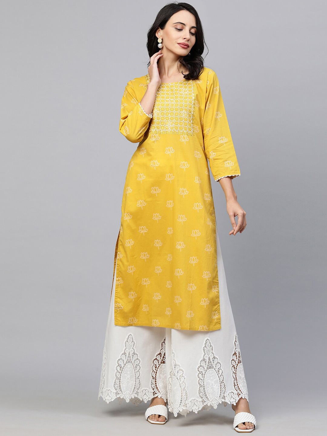 

FASHOR Women Mustard Yellow Ethnic Motifs Printed Kurta