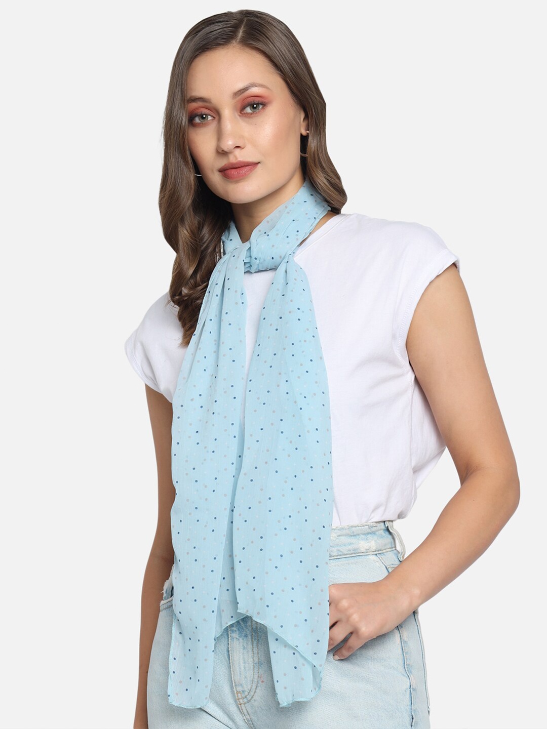 

Trend Arrest Women Blue Polka Dots Printed Scarves