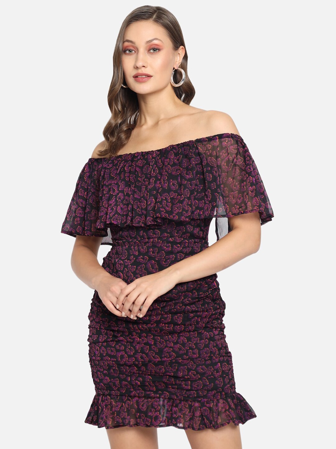 

Trend Arrest Black Off-Shoulder Chiffon Sheath Mini Dress