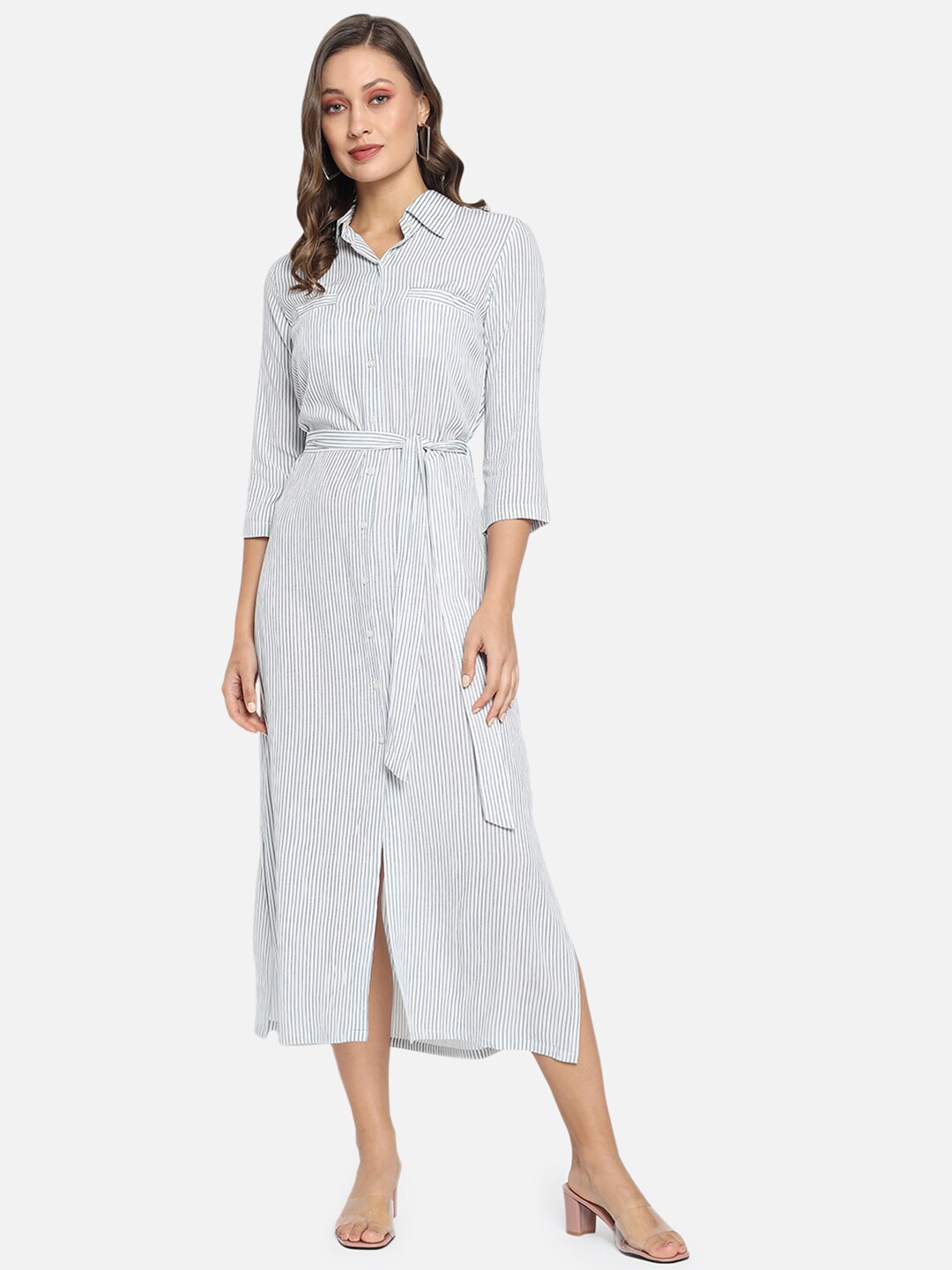

Trend Arrest White Striped Shirt Midi Dress