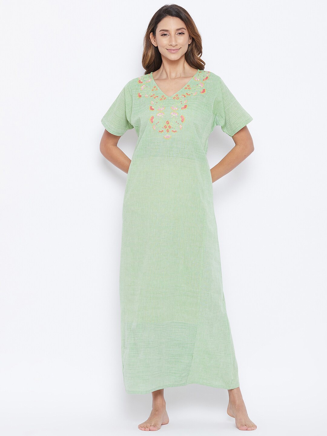 

The Kaftan Company Green Embroidered Maxi Nightdress