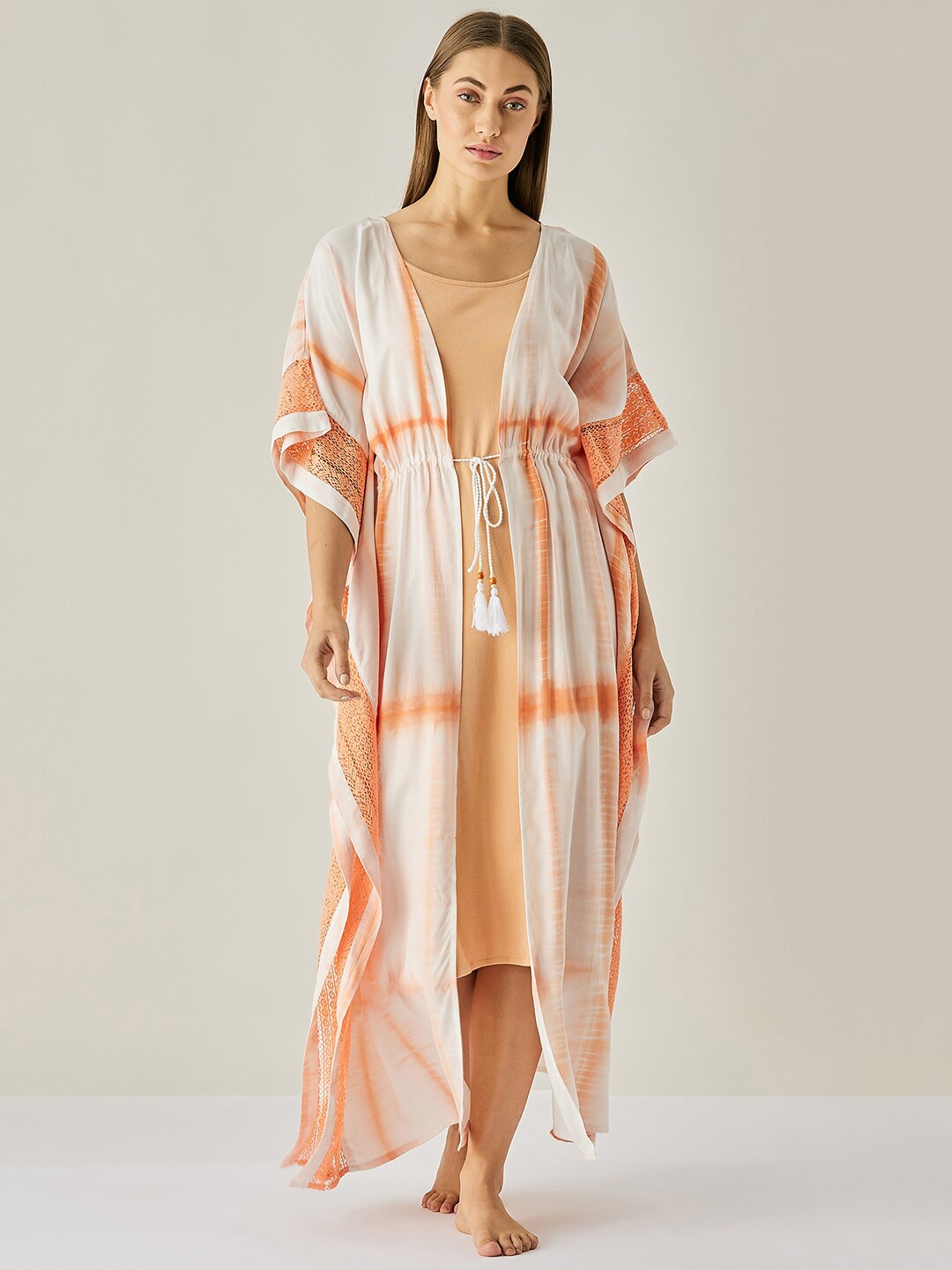 

The Kaftan Company Peach and White Tie Dye Kaftan