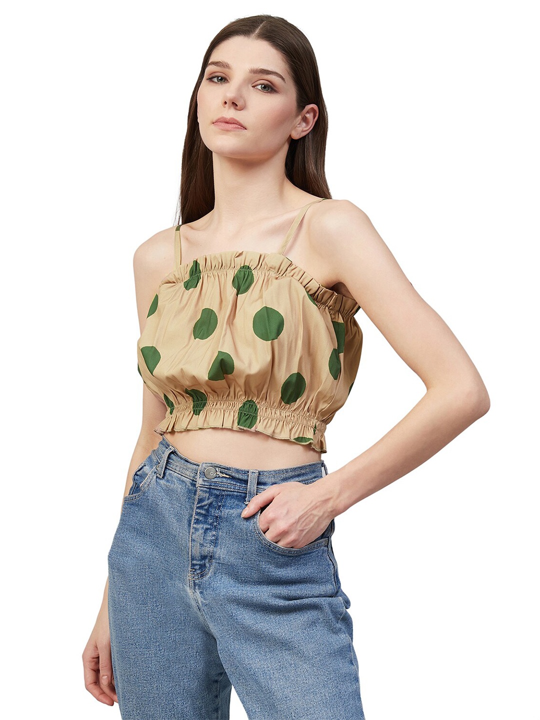 

Orchid Blues Brown Floral Blouson Crop Top