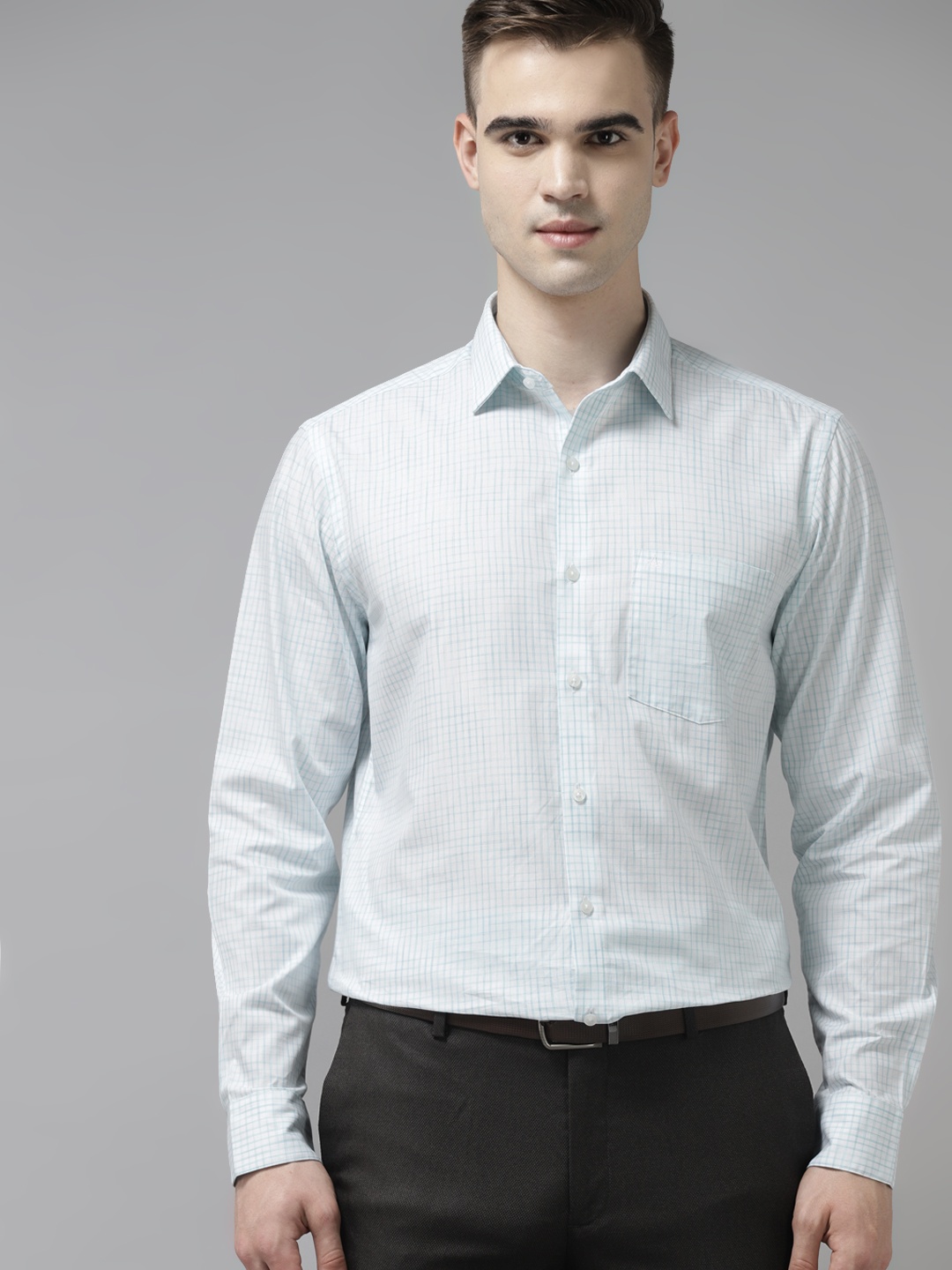 

Arrow Men White & Blue Pure Cotton Classic Checked Formal Shirt