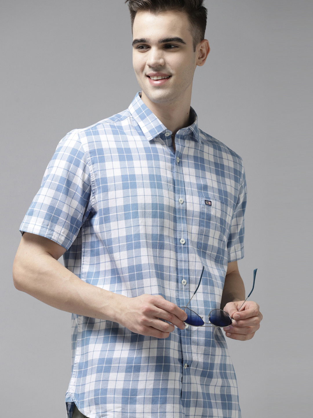 

Arrow Men Blue & White Pure Cotton Checked Casual Shirt