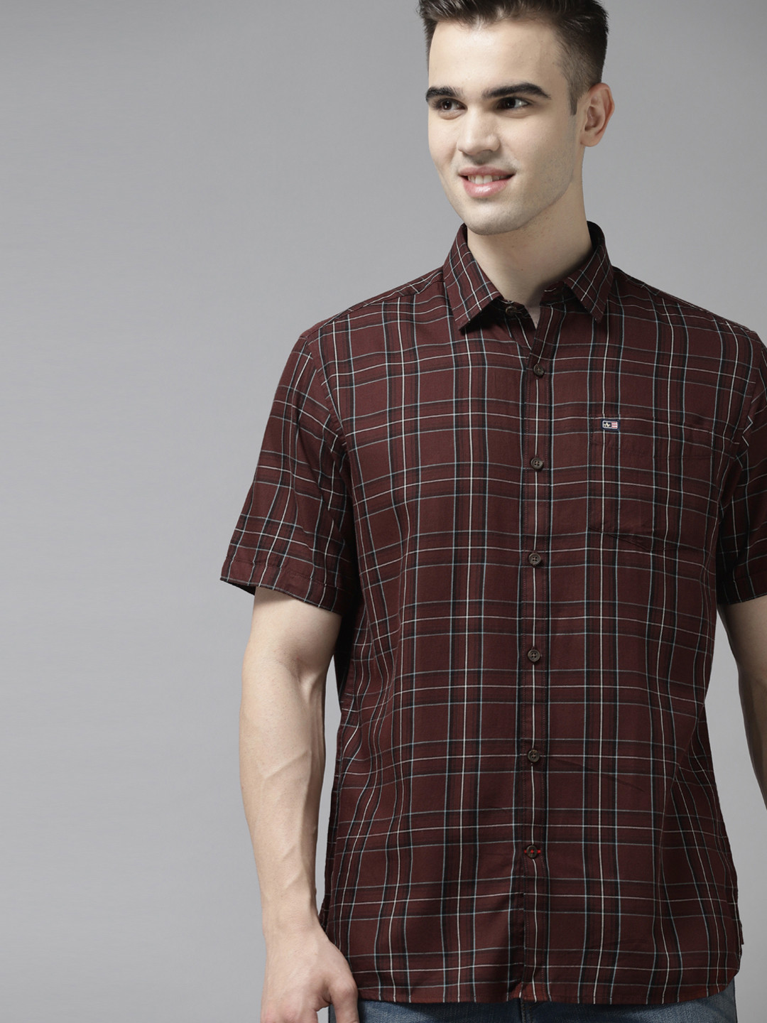 

Arrow Men Coffee Brown & White Checked Cotton Casual Shirt