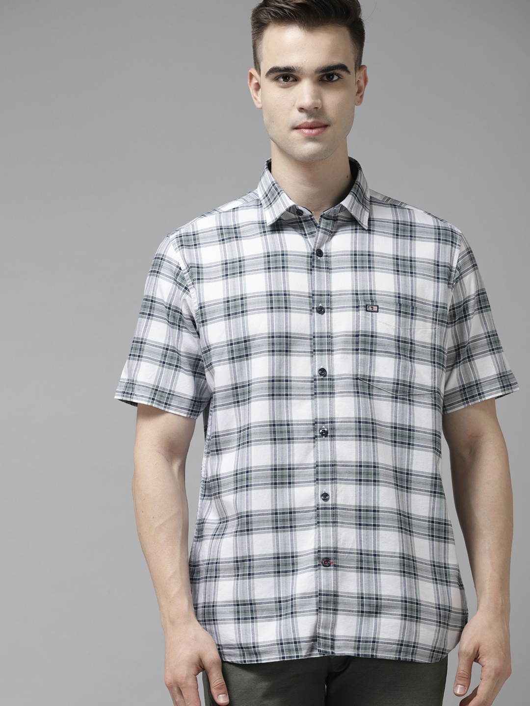 

Arrow Men Off White & Grey Pure Cotton Checked Casual Shirt