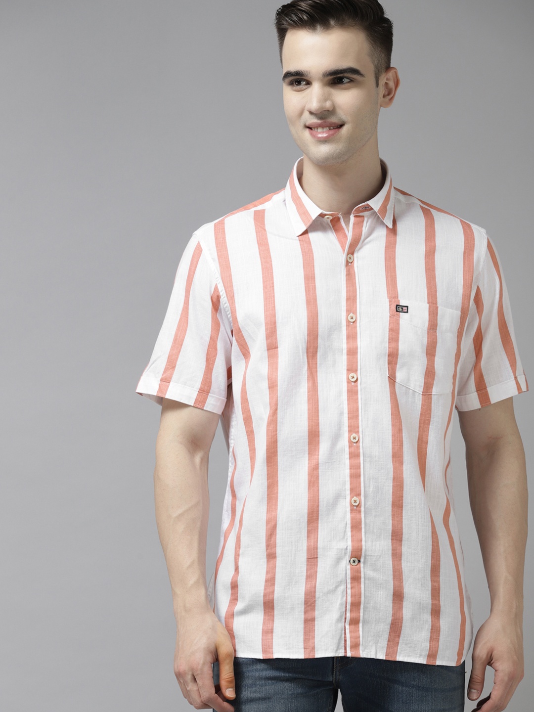 

Arrow Men White Pure Cotton Striped Casual Shirt
