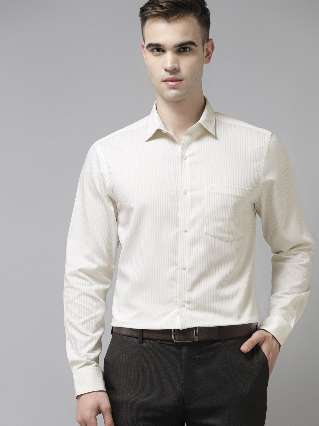 

Arrow Men Yellow & White Striped Pure Cotton Formal Shirt