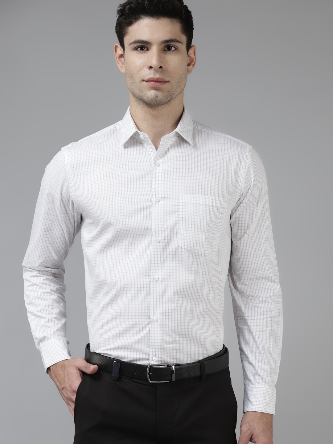 

Arrow Men White & Yellow Pure Cotton Classic Checked Formal Shirt