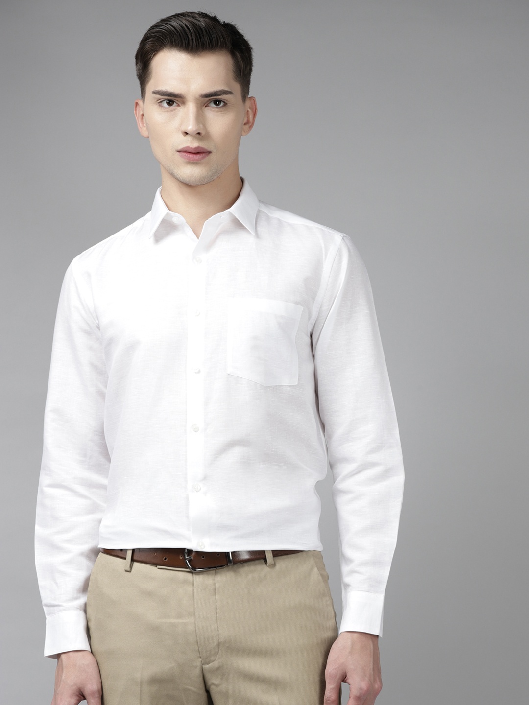 

Arrow Men White Solid Linen Cotton Formal Shirt