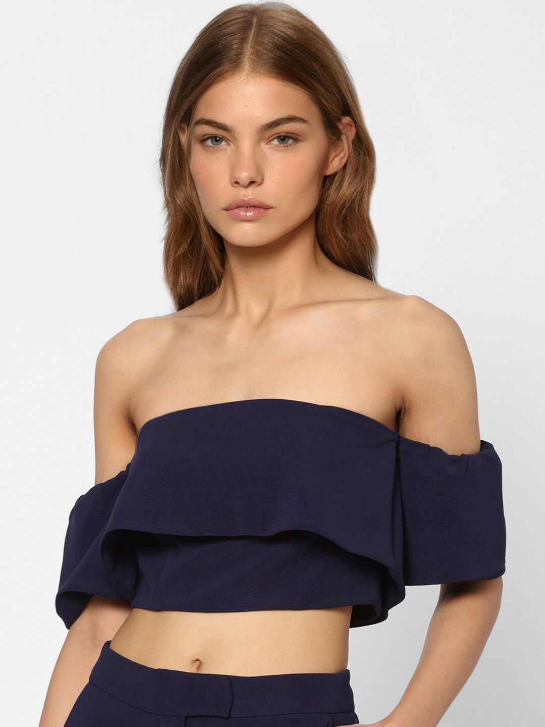 

ONLY Blue Off-Shoulder Bardot Crop Top