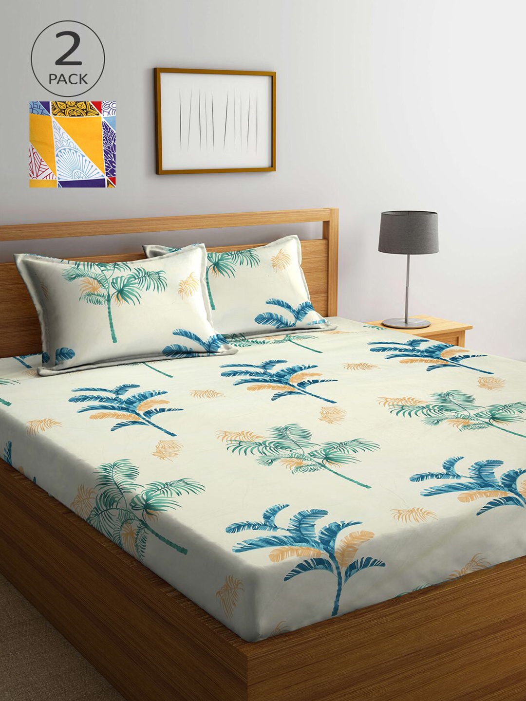 

KLOTTHE Yellow & Red Ethnic Motifs 210 TC 2 King Bedsheets with 4 Pillow Covers